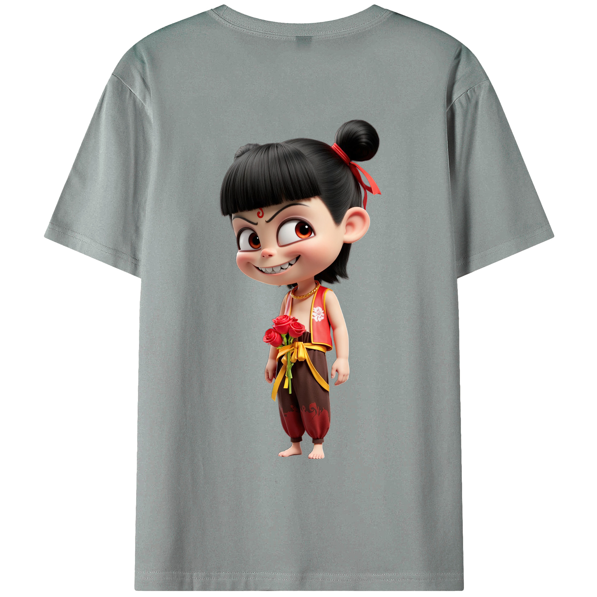 （画像用） Ne Zha 2 ナタ 魔童の大暴れ 綿100％ メンズ半袖Tシャツ（バックプリント） 通気性